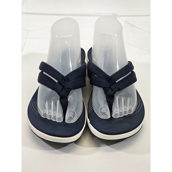 CLARKS Women's 9 Arla Kaylie‎ 2 Fabric Thong Flip Flop Beach Pool Sandals Navy - Picture 5 of 11